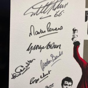 England 1966 World Cup Signed By 7 Retro T-Shirt and Photo Display framed - Image 2