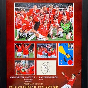 Man Utd Framed Montage of Celebrations Of champions league final 1999 signed by ole Gunnar solskjaer