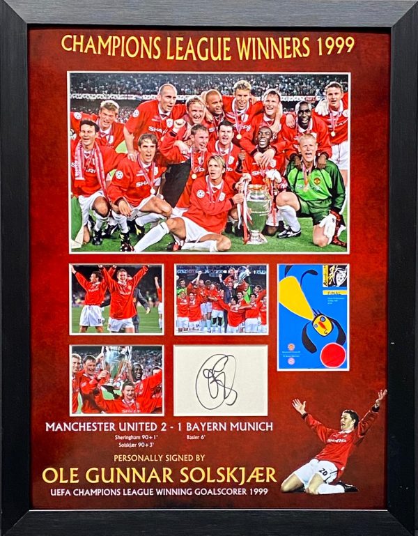 Man Utd Framed Montage of Celebrations Of champions league final 1999 signed by ole Gunnar solskjaer