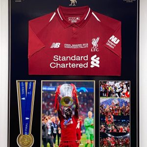 Liverpool champions league final Shirt and medal montage signed by Sadio Mane, professionally framed