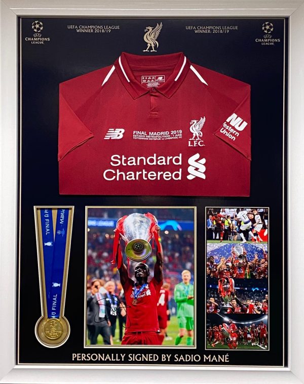 Liverpool champions league final Shirt and medal montage signed by Sadio Mane, professionally framed