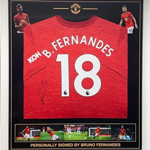 Manchester Utd Home shirt signed by Bruno Fernandes , Professionally framed