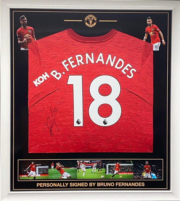 Manchester Utd Home shirt signed by Bruno Fernandes , Professionally framed