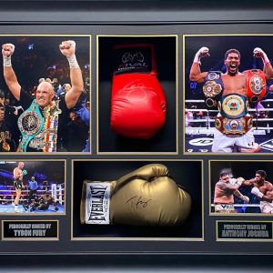 Tyson Fury and Anthony Joshua Signed  Boxing Gloves in Montage professionally framed