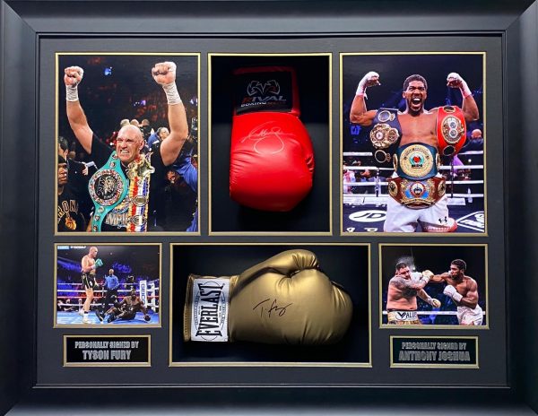 Tyson Fury and Anthony Joshua Signed  Boxing Gloves in Montage professionally framed