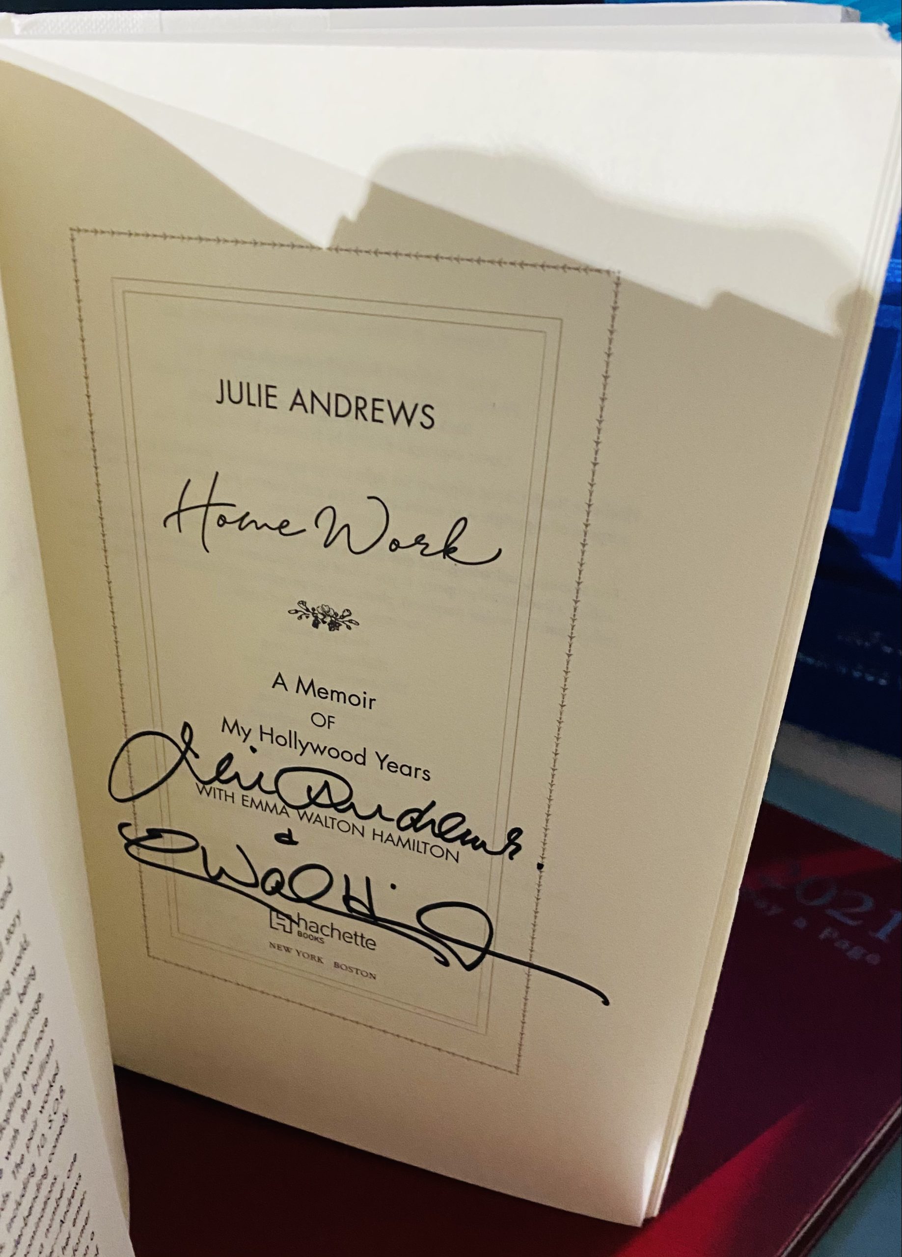 Julie Andrews signed book home work