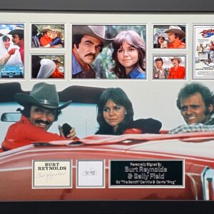Smokey & the Bandit montage signed by Burt Reynolds & Sally Field,  professionally framed
