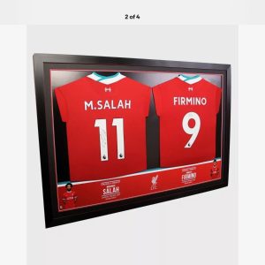 Liverpool Football Shirts Signed by Mohamed Salah, & Firmino 20/21 Dual  Professionally Framed - Image 2