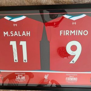 Liverpool Football Shirts Signed by Mohamed Salah, & Firmino 20/21 Dual  Professionally Framed - Image 10