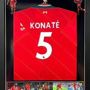 Liverpool FC home shirt signed by Konate , professionally framed