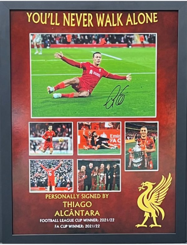 Signed Montage by Thiago (Liverpool FC) Professionally Framed