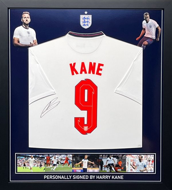 England Home Football  Shirt Signed by Harry Kane Englands Record Goalscorer Professionally Framed