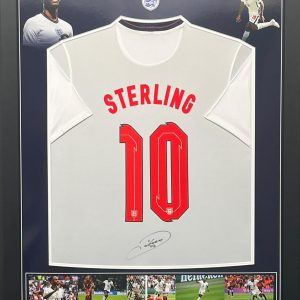 England Football Shirt Signed by Raheem Sterling, professionally framed