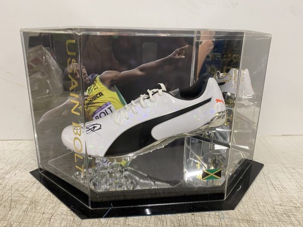 Usain Bolt Running Shoe Signed in Display Case