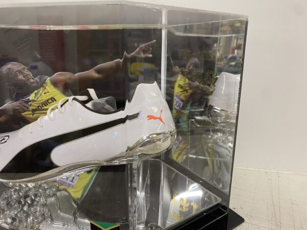 Usain Bolt Running Shoe Signed in Display Case