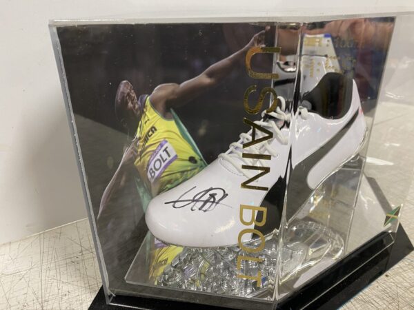 Usain Bolt Running Shoe Signed in Display Case