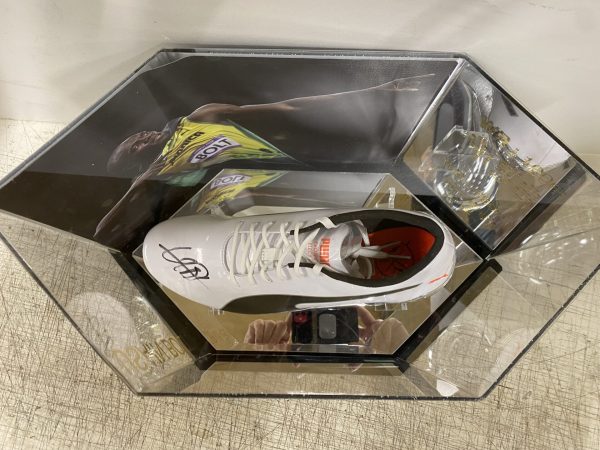 Usain Bolt Running Shoe Signed in Display Case