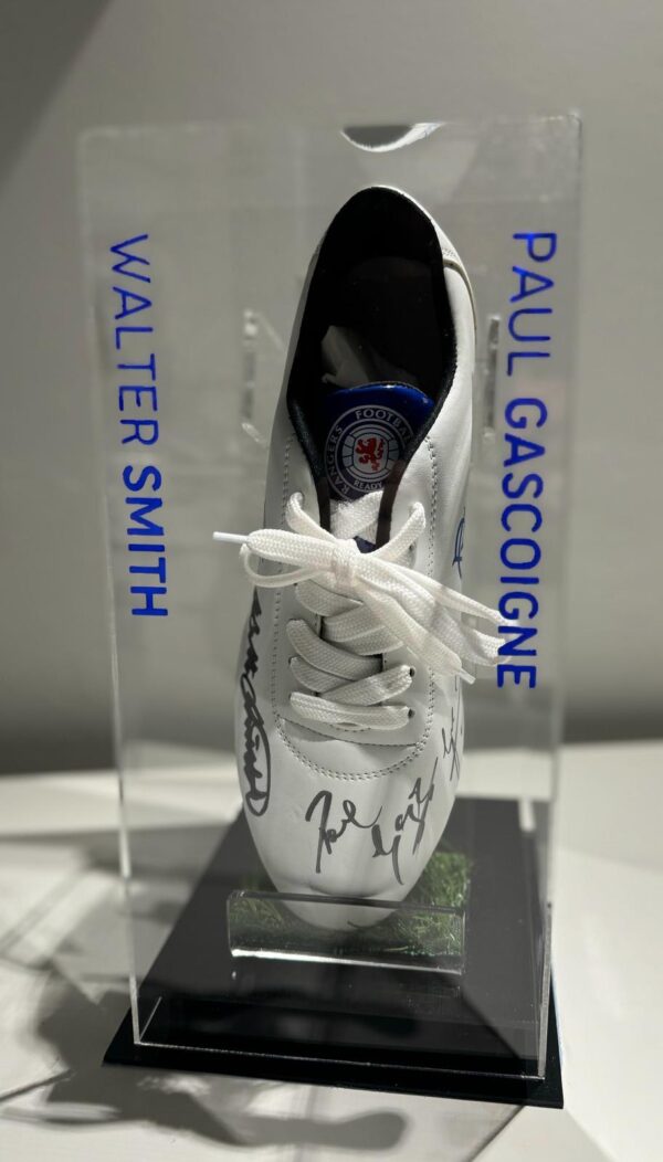 Paul Gascoigne & Walter Smith Signed Football Boot In Display