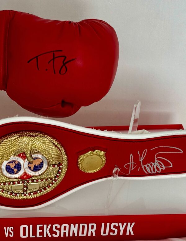 Tyson Fury Everlast Boxing Glove & Oleksandr Usyk IBF Belt Signed Display