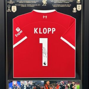 Framed Liverpool home shirt signed By Jürgen Klopp With All is Achievements
