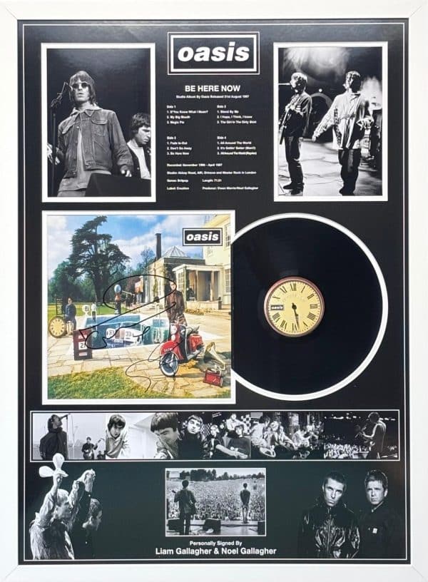 Oasis Album Signed By Noel & Liam Gallagher montage In White Frame