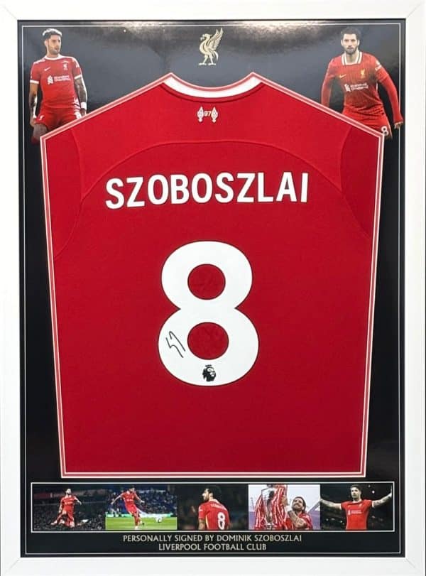 Liverpool FC home shirt signed by Szoboszlai, professionally framed