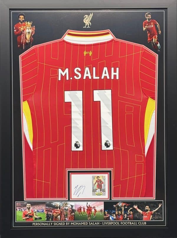 Liverpool Premiership Winners Football Montage Signed by Mo Salah, Professionally Framed